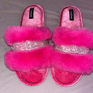 Bebe Women's Vibrant Pink Furry Slippers